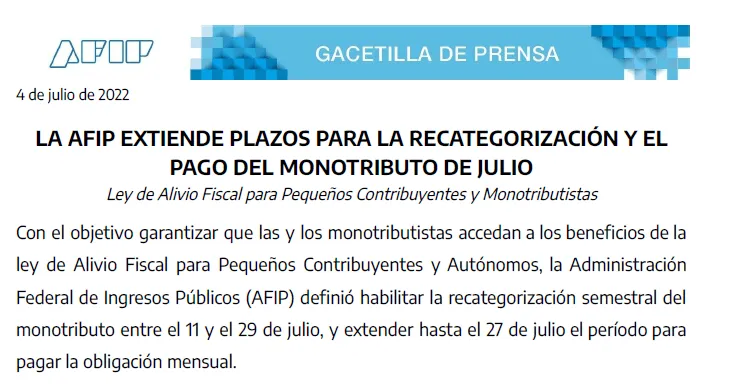 Nuevas escalas para monotributo desde Julio 2022. El máximo para servicios se eleva a $4.2M, mientras que el de venta de Bienes será de $6M Categorías monotributo unificado,categorías monotributo julio 2022